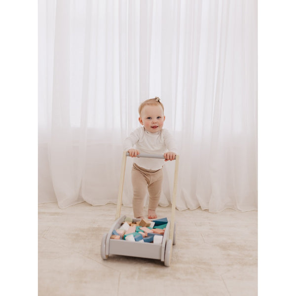 Bubble Wooden Baby Push Cart & Walker with 45 Building Blocks