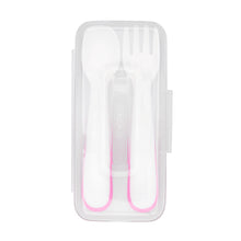 Load image into Gallery viewer, OXO Tot On-The-Go Plastic Fork &amp; Spoon Set With Travel Case - Pink

