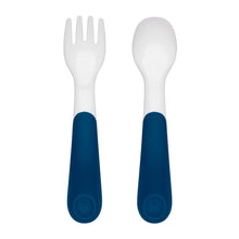 Load image into Gallery viewer, OXO Tot On-The-Go Plastic Fork &amp; Spoon Set With Travel Case - Navy
