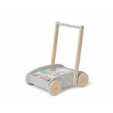 Bubble Wooden Baby Push Cart & Walker with 45 Building Blocks