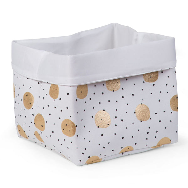 Childhome Canvas Storage Basket - White Gold Dots - 32x32x29CM